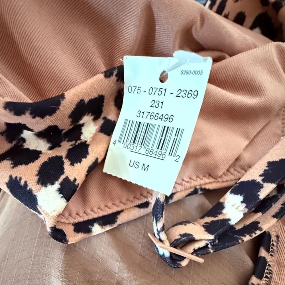 NWT Aerie Leopard Brown Wrap One Piece Swimsuit